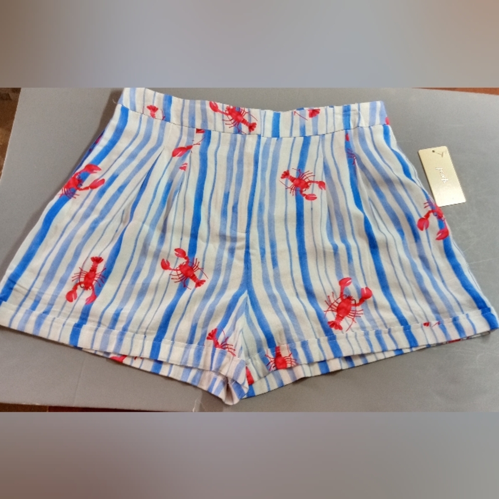 Lobster Print Striped Shorts Women's Size L NWT